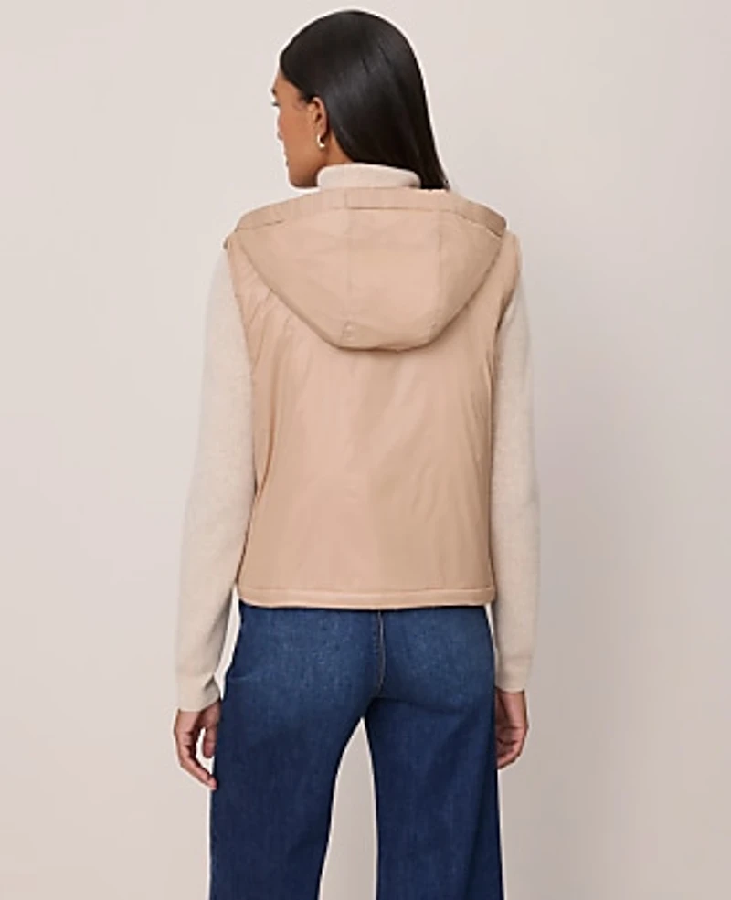 Ann Taylor Hooded Puffer Vest Cafe Au Lait Women's