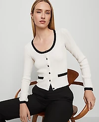 Ann Taylor Contrast Trim Cardigan Size XL Winter White Women's