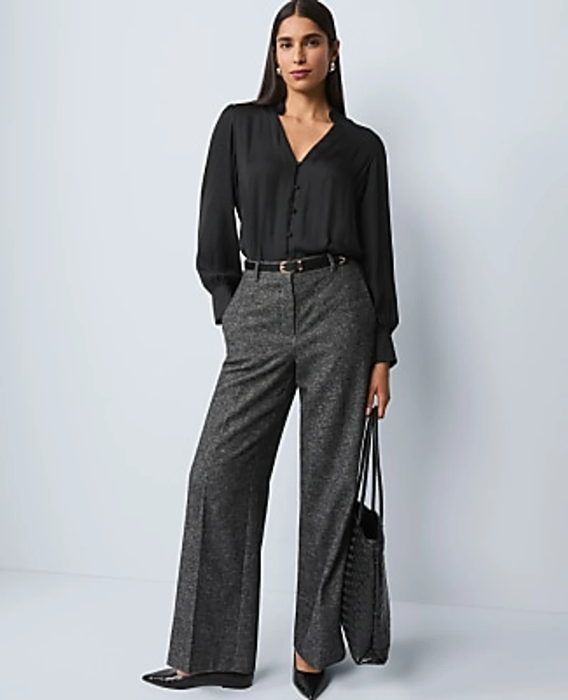Ann Taylor V-Neck Popover Top Black Women's