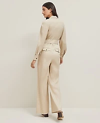 Ann Taylor Petite Linen Blend Wide-Leg Jumpsuit Toasted Oat Women's