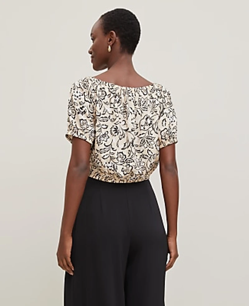 Ann Taylor Floral Bubble Hem Top Size Large Sands Edge Women's