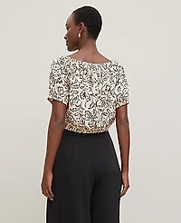 Ann Taylor Floral Bubble Hem Top Size Large Sands Edge Women's