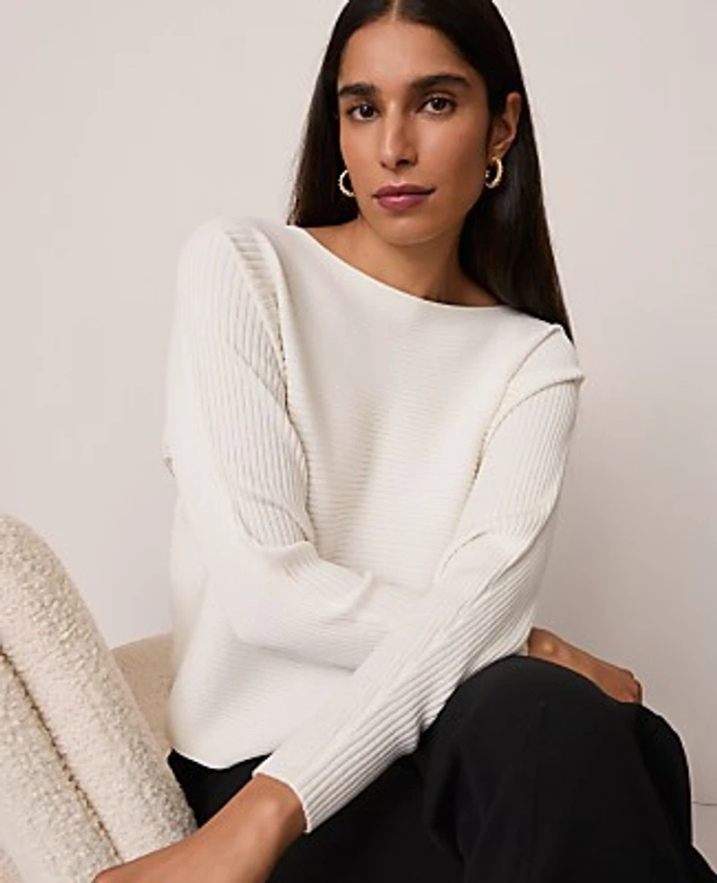 Ann Taylor Ribbed Boatneck Sweater Size XL Winter White Women's