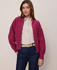 Ann Taylor Weekend Cable Bomber Sweater Jacket Strawberry Shortcake Women's
