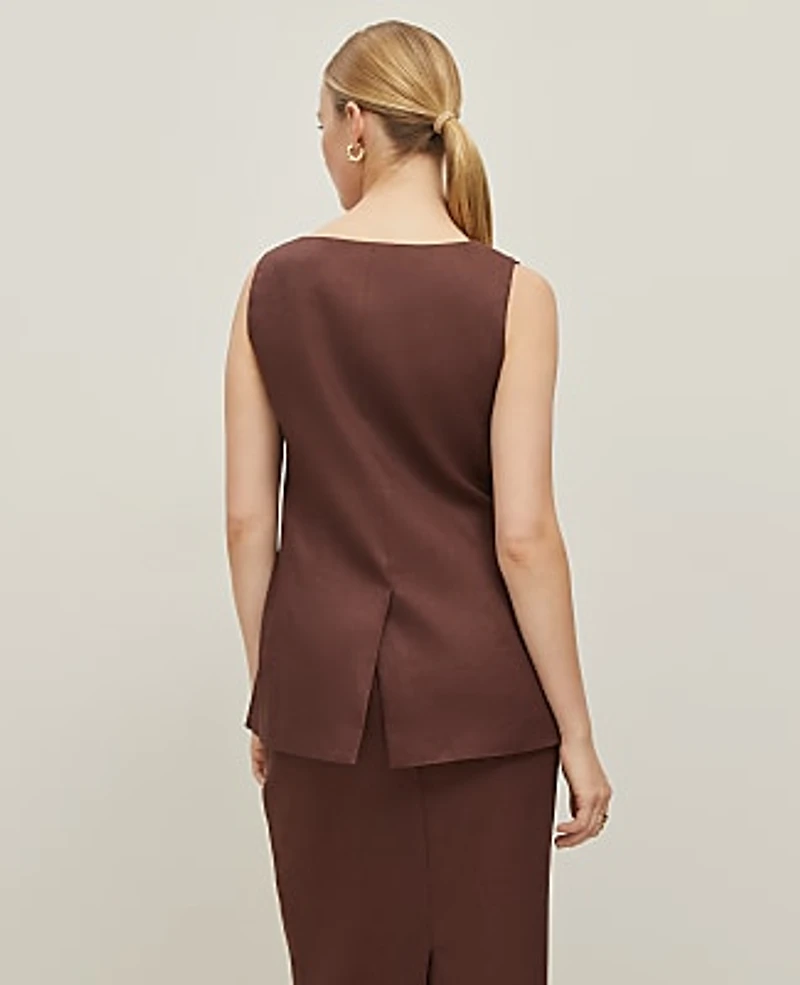 Ann Taylor The Petite Long Crew Neck Vest in Linen Blend Size 8 Rich Walnut Women's