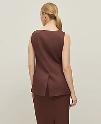 Ann Taylor The Petite Long Crew Neck Vest in Linen Blend Size 8 Rich Walnut Women's