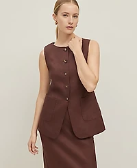 Ann Taylor The Petite Long Crew Neck Vest in Linen Blend Size 8 Rich Walnut Women's