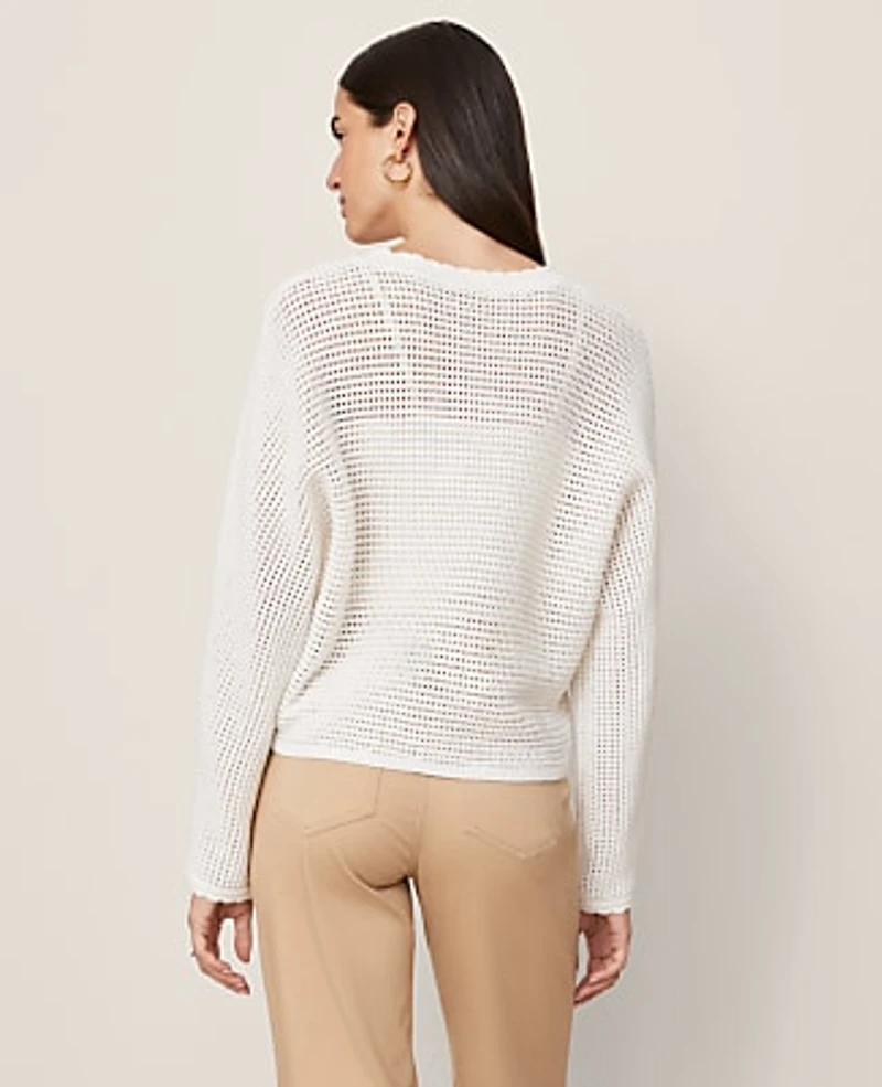 Ann Taylor Weekend Open Stitch Scalloped Sweater Women's
