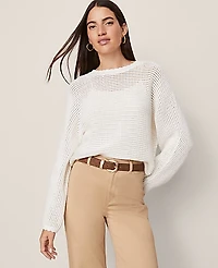 Ann Taylor Weekend Open Stitch Scalloped Sweater Women's