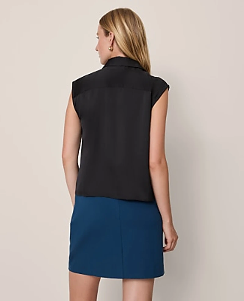 Ann Taylor Collared Satin Blouse Size XL Black Women's