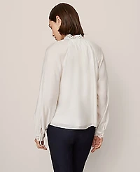 Ann Taylor Lace Trim Blouse Size XL Winter White Women's