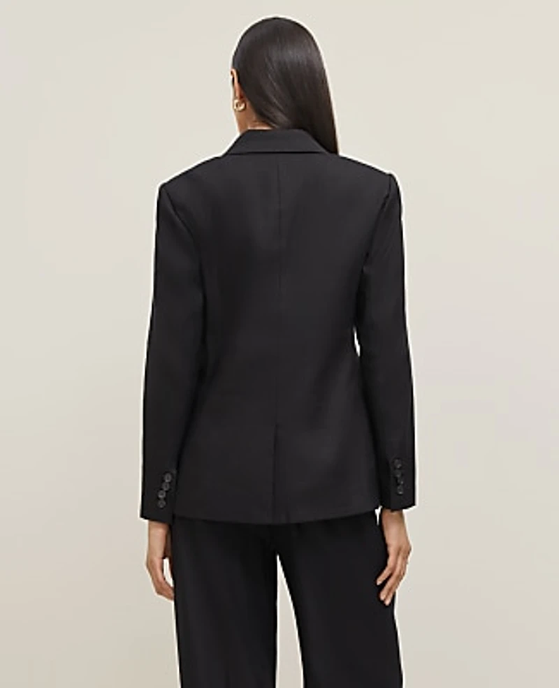 Ann Taylor The Petite Notched Two Button Fitted Blazer Linen Blend Black Women's