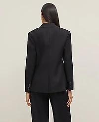 Ann Taylor The Petite Notched Two Button Fitted Blazer Linen Blend Black Women's