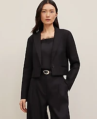 Ann Taylor The Petite Cropped Blazer in Linen Blend Size 16 Black Women's