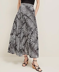 Ann Taylor Petite Tiered Full Skirt Palm Print Black Women's