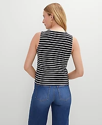 Ann Taylor Striped Crew Neck Shell Top Size Medium Black Women's