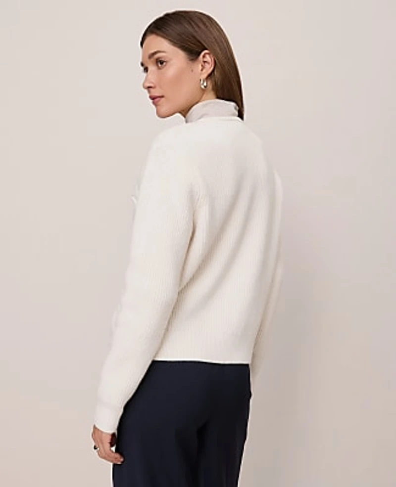 Ann Taylor Weekend Quilted Woven Sweater Jacket Winter White Women's