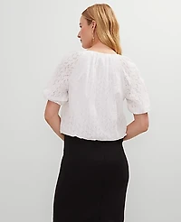 Ann Taylor Eyelet Bubble Hem Blouse Size Large White Women's