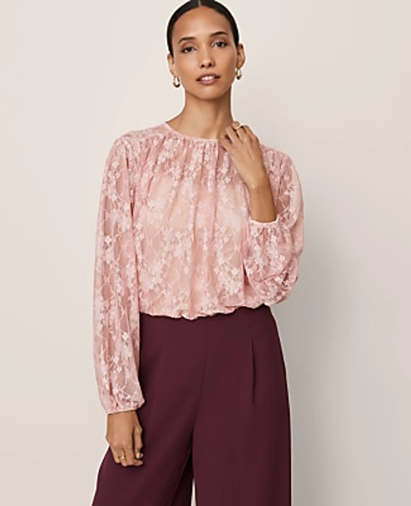 Ann Taylor Crew Neck Shirred Blouse Women's