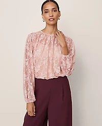 Ann Taylor Crew Neck Shirred Blouse Women's