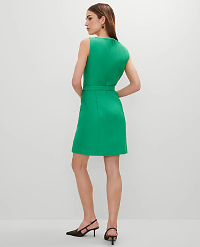 Ann Taylor Square Neck Belted Shift Dress Size 12 Natural Green Women's
