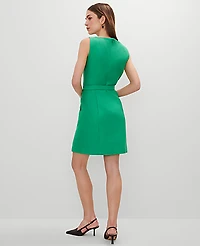 Ann Taylor Square Neck Belted Shift Dress Size 12 Natural Green Women's