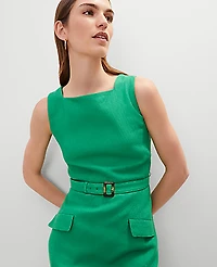 Ann Taylor Square Neck Belted Shift Dress Size 12 Natural Green Women's