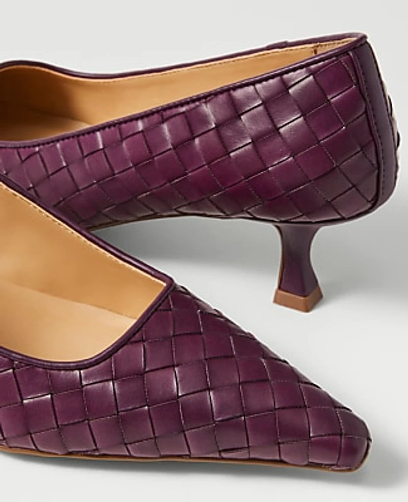 Ann Taylor Woven Nip Toe Kitten Heel Pump Plum Rose Women's