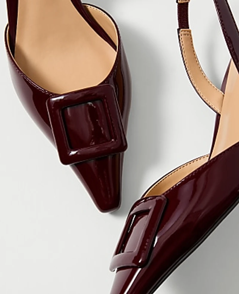 Ann Taylor Patent Pointy Toe Slingback Pump 1/2 Dark Burgundy Women's