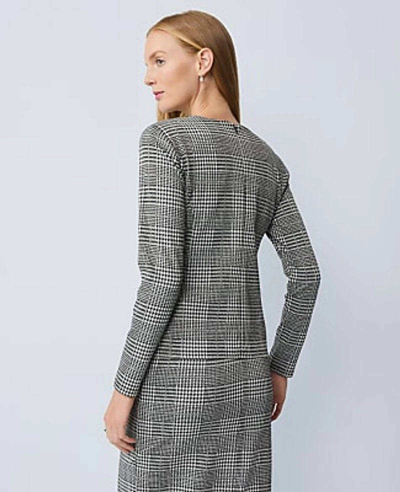 Ann Taylor Plaid Knit Top Size XL Black/White Combo Women's
