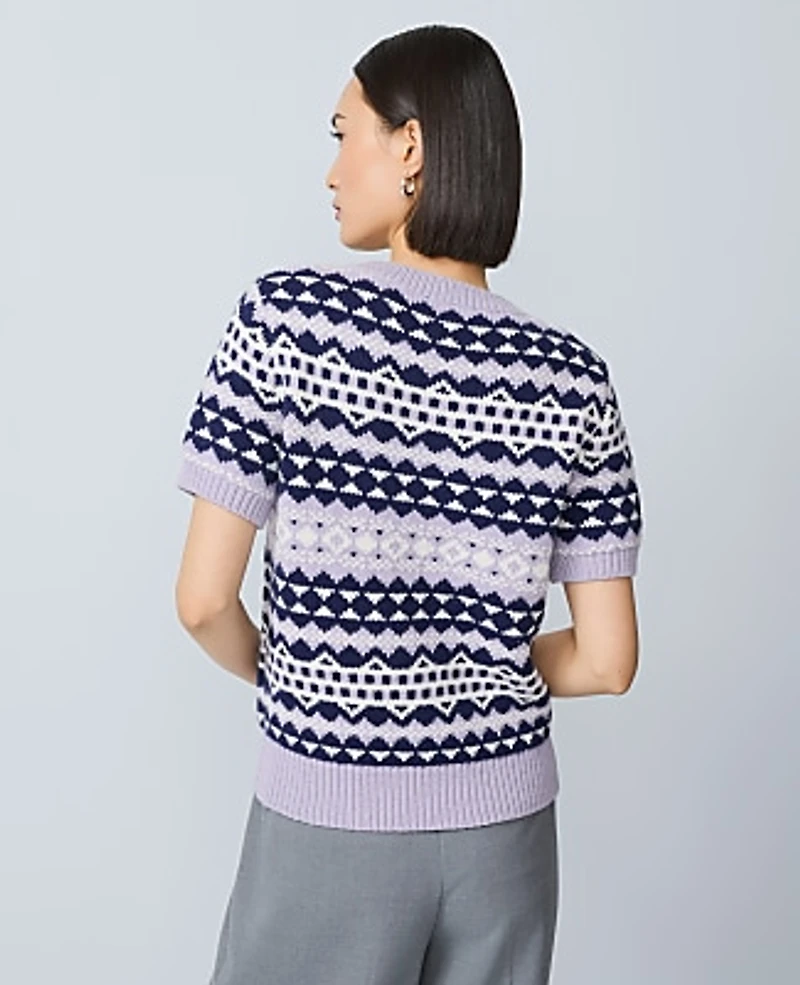 Ann Taylor Fair Isle Sweater T-Shirt Lavender Bouquet Women's