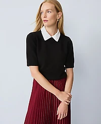 Ann Taylor Lace Collar Sweater T-Shirt Black Women's