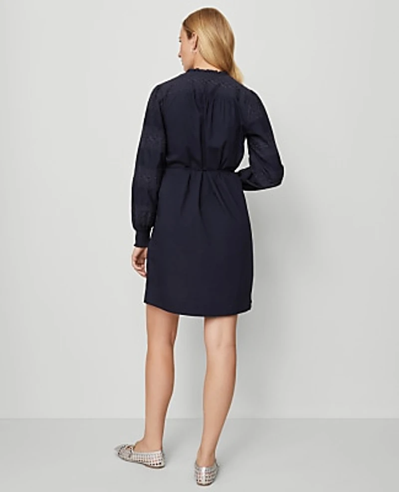 Ann Taylor Petite Weekend Ruffle Collar Belted Shift Dress Size 2XS Night Sky Women's