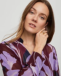 Ann Taylor Petite Floral V-Neck Popover Top Size 2XS B Windsor Wine Women's