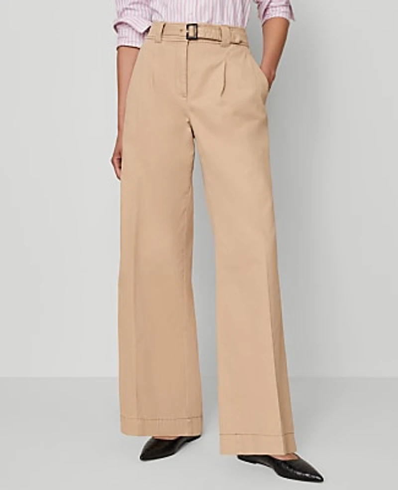 Ann Taylor The Petite Belted Wide-Leg Pant Size 6 Cafe Au Lait Women's