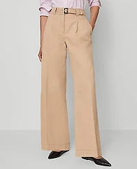 Ann Taylor The Petite Belted Wide-Leg Pant Size 6 Cafe Au Lait Women's
