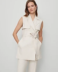 Ann Taylor Petite Striped Trench Vest Black Cream Combo Women's