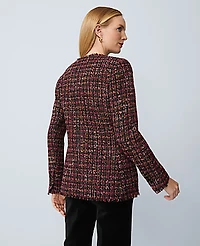 Ann Taylor The Long V-Neck Sequin Tweed Jacket Red/Black Multi Women's