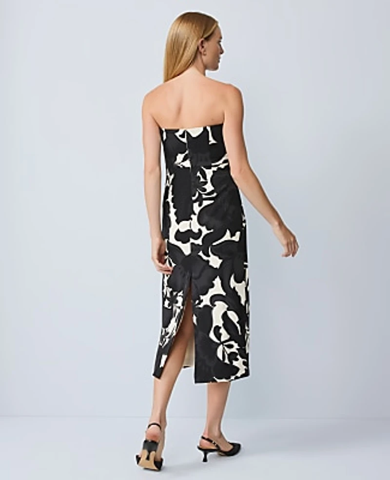 Ann Taylor Floral Strapless Midi Dress Black Women's