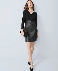 Ann Taylor Mixed Media V-Neck Sheath Dress Size 8 Black Women's