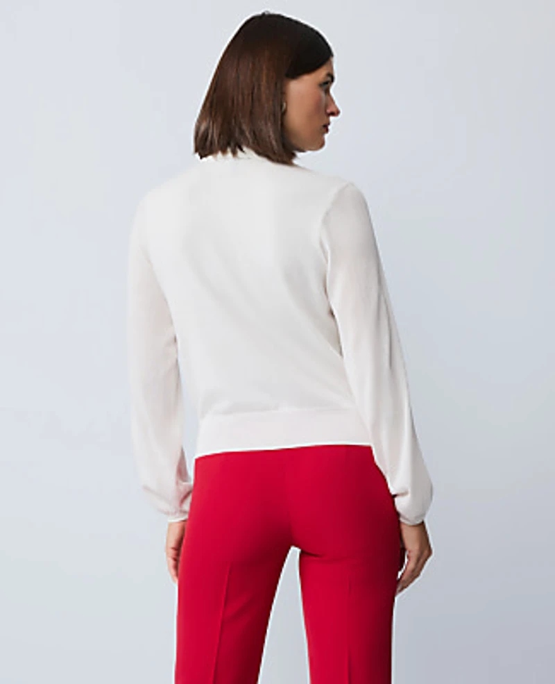 Ann Taylor Mixed Media Tie Neck Top Women's