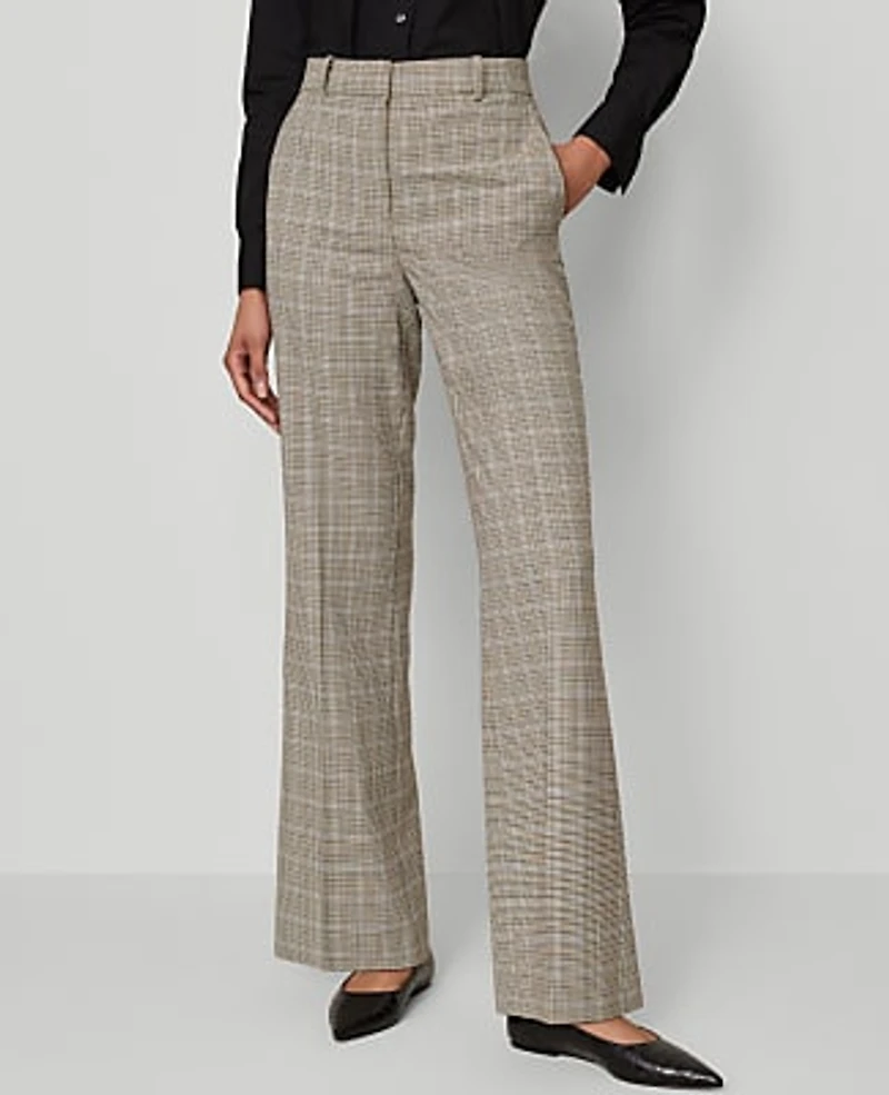 Ann Taylor The Petite Flare Trouser Plaid Copper/Cream Multi Women's
