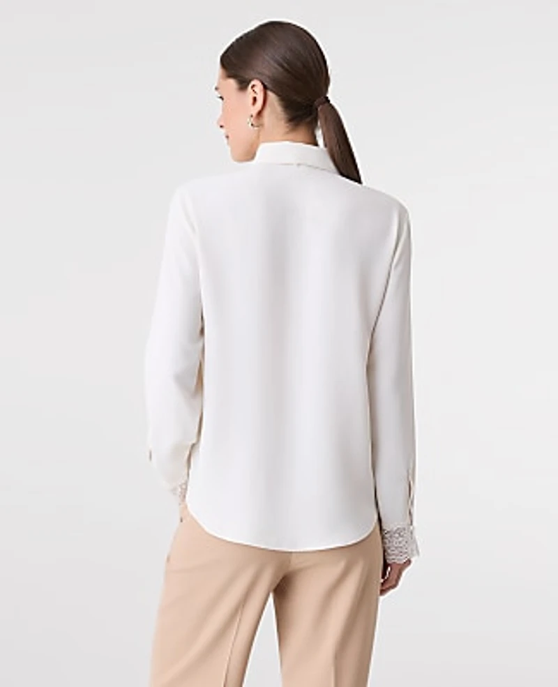 Ann Taylor Modern Tie Neck Blouse Size Large Winter White Women's