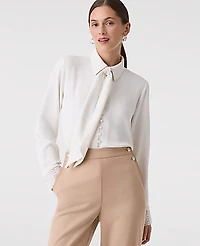Ann Taylor Modern Tie Neck Blouse Size Large Winter White Women's