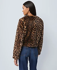 Ann Taylor Weekend Faux Fur Animal Print Jacket Textured Leopard Women's