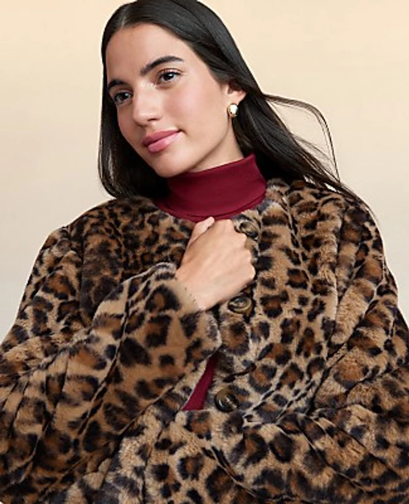 Ann Taylor Weekend Faux Fur Animal Print Jacket Textured Leopard Women's