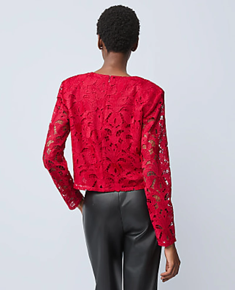 Ann Taylor Lace Crew Neck Blouse Jewel Red Women's