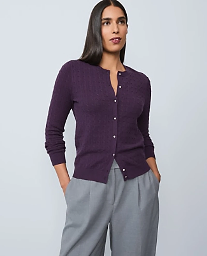 Ann Taylor Cable Stitch Ann Cardigan Size XS Aubergine Dream Women's