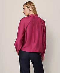 Ann Taylor Petite Lace Trim Blouse Size 2XS Berry Splash Women's