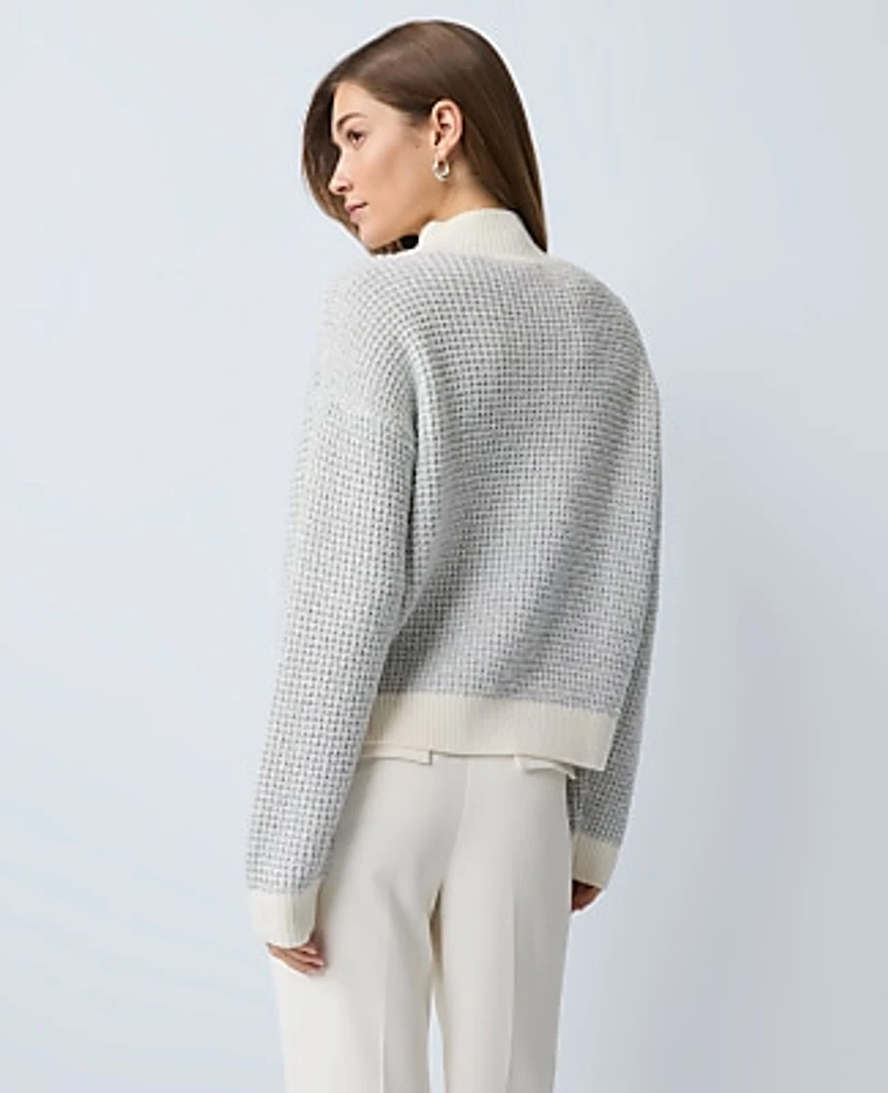Ann Taylor Metallic Waffle Knit Sweater Winter White Women's